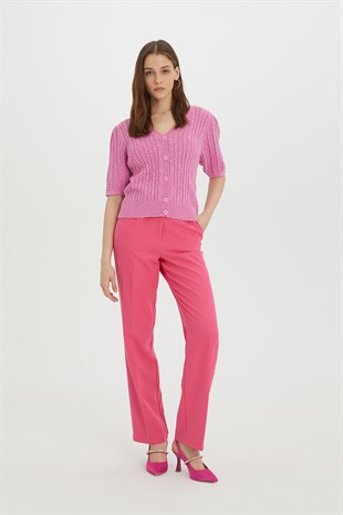 Sherin Woman  Pink Braided Buttoned Knit Cardigan SWC4332PE