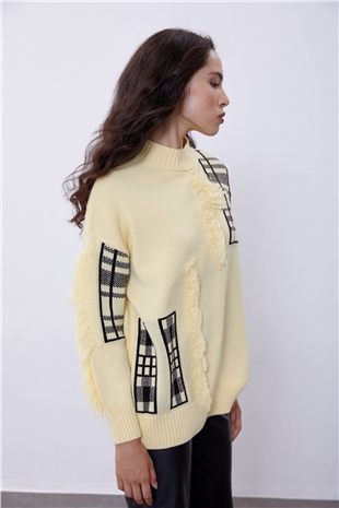 Yellow Tassel Detailed Half Turtleneck Knit Sweater SWK4363SR