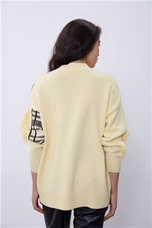 Yellow Tassel Detailed Half Turtleneck Knit Sweater SWK4363SR
