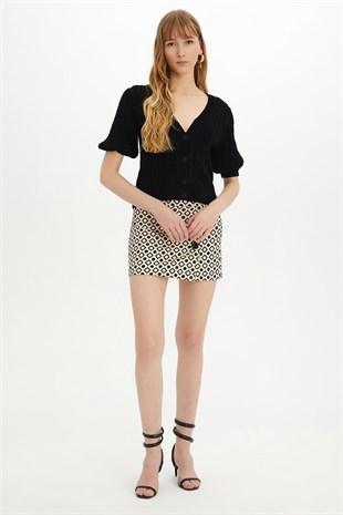 Sherin Woman Black Braided Buttoned Knit Cardigan SWC4332Sİ