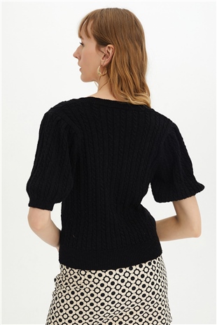 Sherin Woman Black Braided Buttoned Knit Cardigan SWC4332Sİ