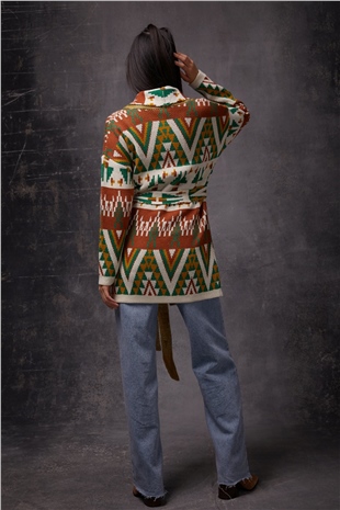Tan Patterned Knit Cardigan SWC4374TA