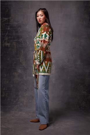 Tan Patterned Knit Cardigan SWC4374TA