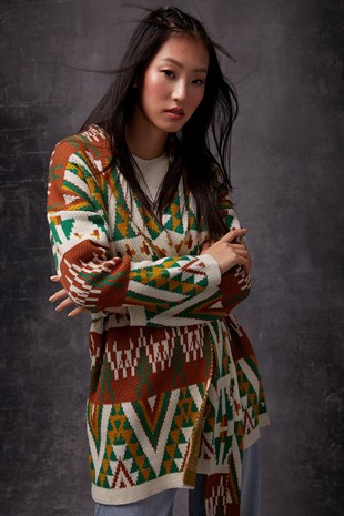 Tan Patterned Knit Cardigan SWC4374TA