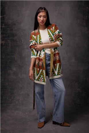 Tan Patterned Knit Cardigan SWC4374TA