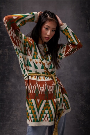 Tan Patterned Knit Cardigan SWC4374TA