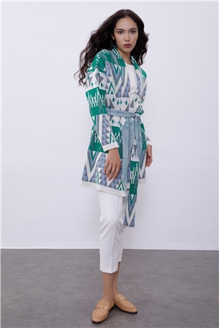 Green Patterned Knit Cardigan SWC4374YE