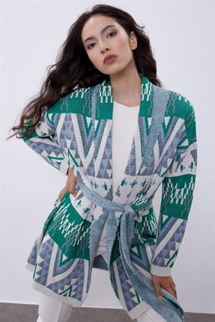 Green Patterned Knit Cardigan SWC4374YE