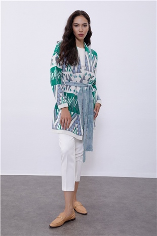 Green Patterned Knit Cardigan SWC4374YE