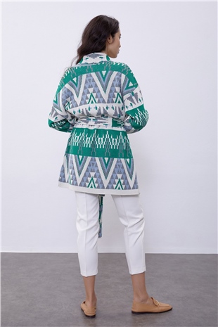 Green Patterned Knit Cardigan SWC4374YE