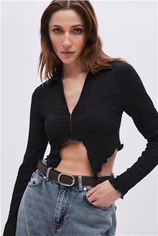 Black Asymmetrical Cut Crop Top