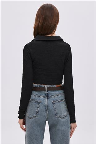 Black Asymmetrical Cut Crop Top