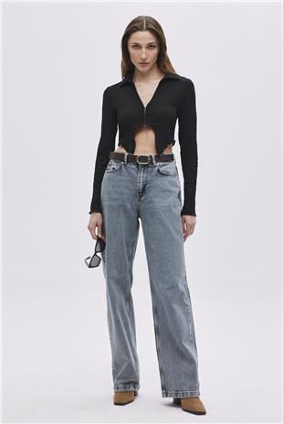 Black Asymmetrical Cut Crop Top