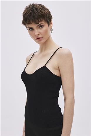 Black With Straps Knitwear Singlet