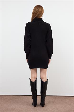 Siyah Balıkçı Yaka Triko Elbise