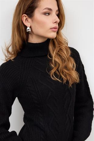 Siyah Balıkçı Yaka Triko Elbise