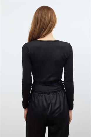 Siyah BASİC KRUVAZE BAĞLAMALI BLUZ