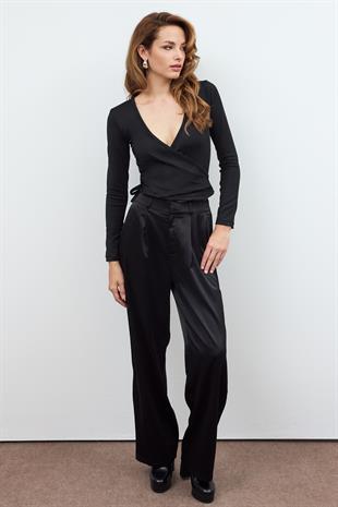 Siyah BASİC KRUVAZE BAĞLAMALI BLUZ