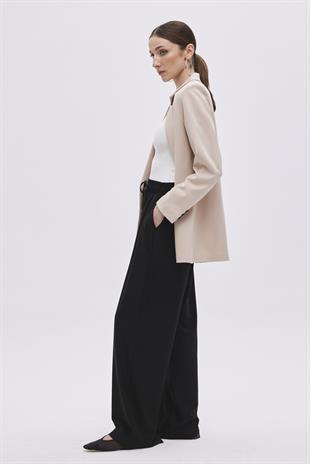 Black Elastic Waistband Trousers With Drawstring