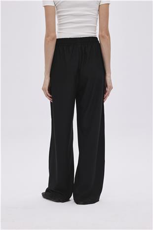Black Elastic Waistband Trousers With Drawstring