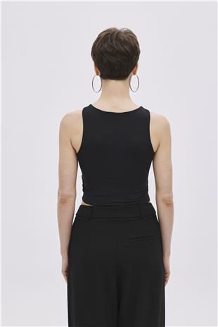 Black Crew Neck Crop Singlet