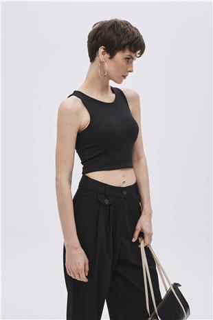 Black Crew Neck Crop Singlet