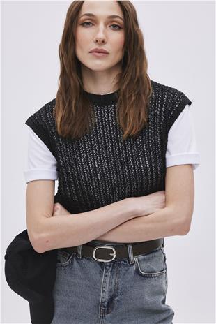 Black Crew Neck Shiny Vest