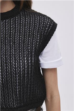 Black Crew Neck Shiny Vest