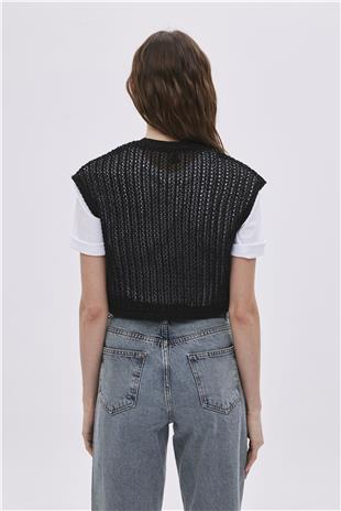Black Crew Neck Shiny Vest