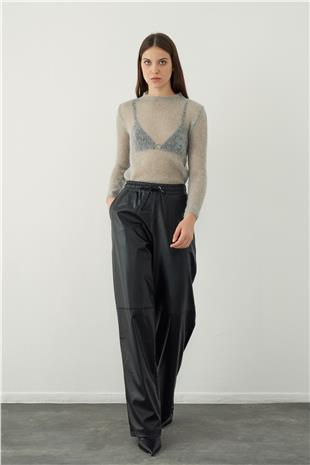 Loose fit leather look trousers