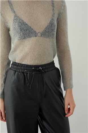 Loose fit leather look trousers