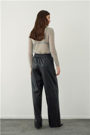 Loose fit leather look trousers