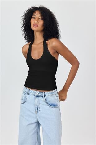 Siyah Boyundan Askılı Bluz