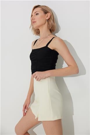 Black Pleated Square Collar Knitwear Vest SWA4641Sİ