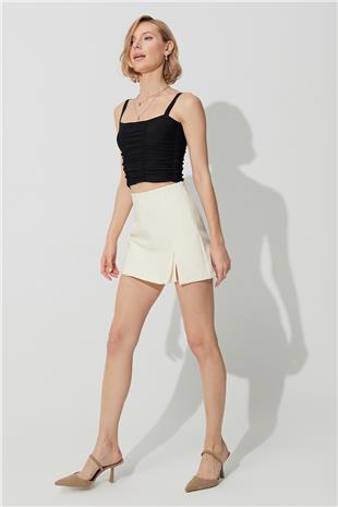 Black Pleated Square Collar Knitwear Vest SWA4641Sİ