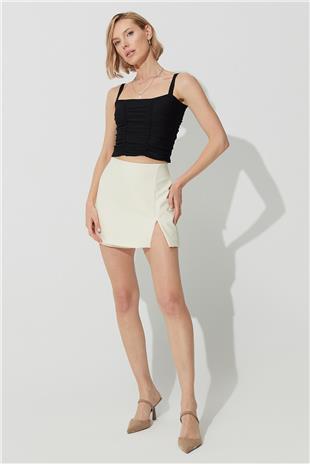 Black Pleated Square Collar Knitwear Vest SWA4641Sİ