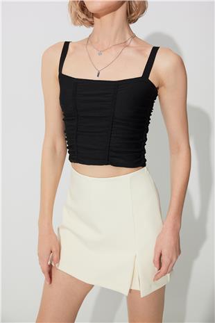 Black Pleated Square Collar Knitwear Vest SWA4641Sİ