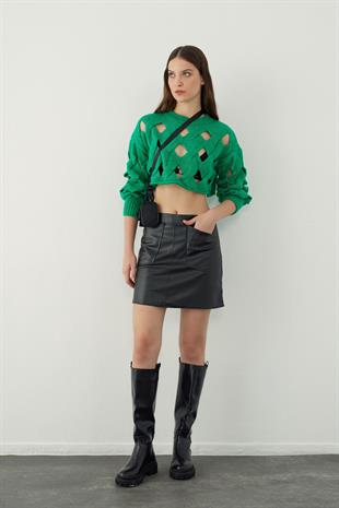 Leather look mini skirt with pocket detail