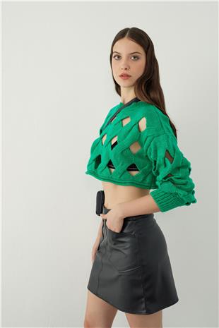 Leather look mini skirt with pocket detail