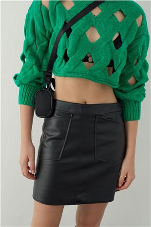 Leather look mini skirt with pocket detail