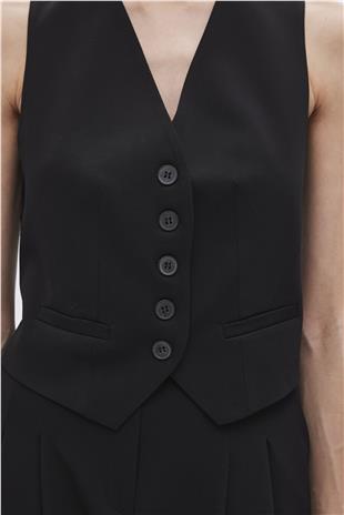 Black Buttoned Vest With Pocket Detail