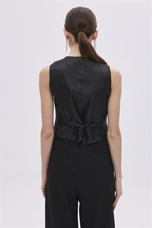 Black Buttoned Vest With Pocket Detail