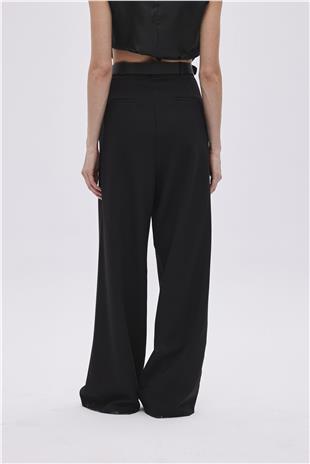 Black Double Pleated Wide Leg Trousers