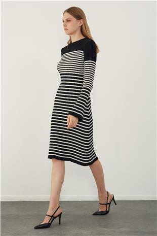 Black Striped Midi Knitwear Dress