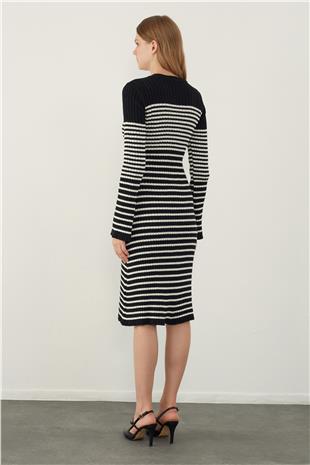 Black Striped Midi Knitwear Dress