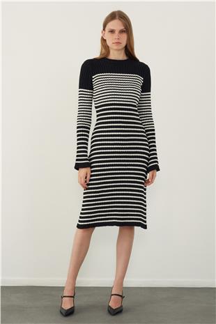 Black Striped Midi Knitwear Dress