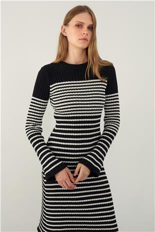 Black Striped Midi Knitwear Dress