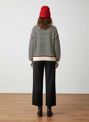 Siyah Çizgili Oversize Kazak