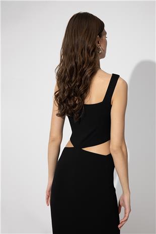 Black Low-Cut Knit Dress SWD4581Sİ
