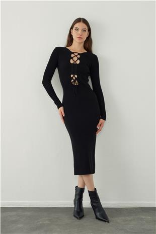 Low-cut long knitted dress